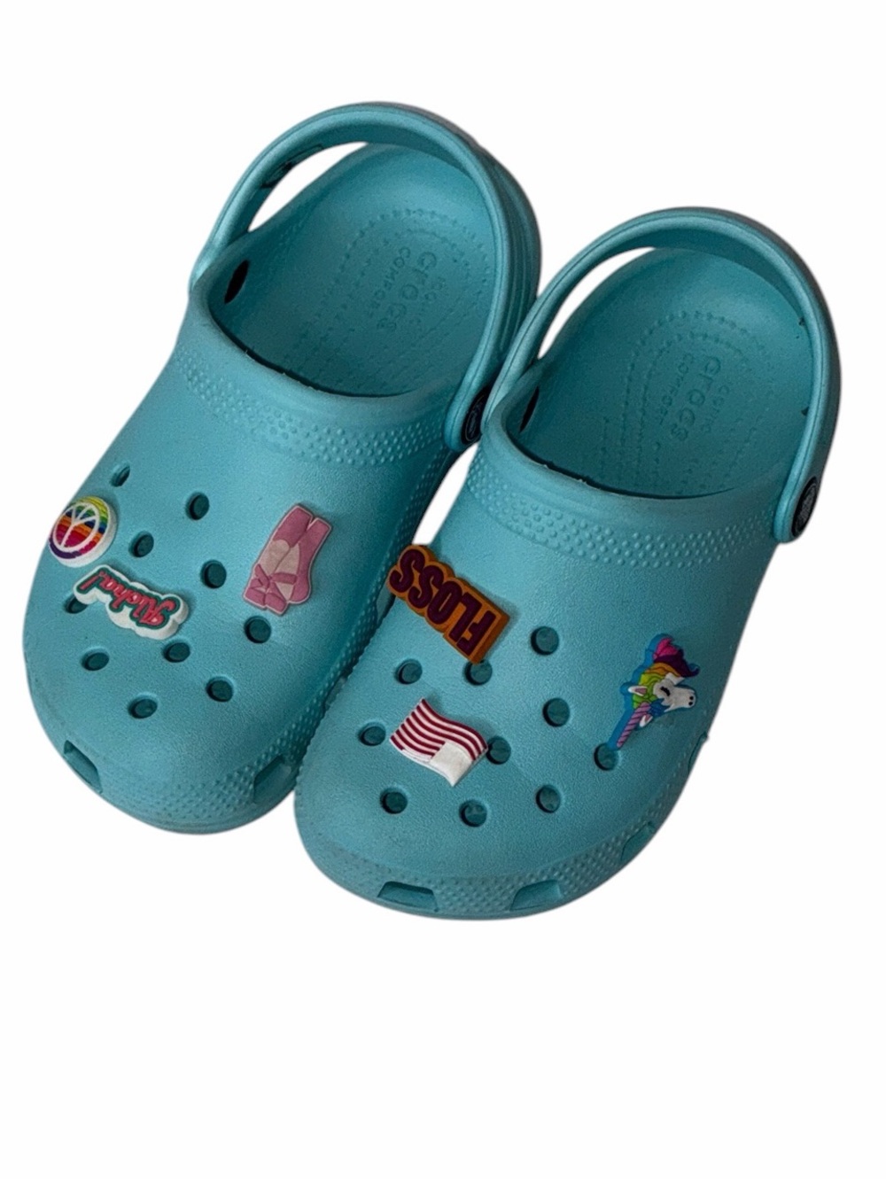 CROCS Kids Light Blue/aqua Clogs with Fun Charms 13